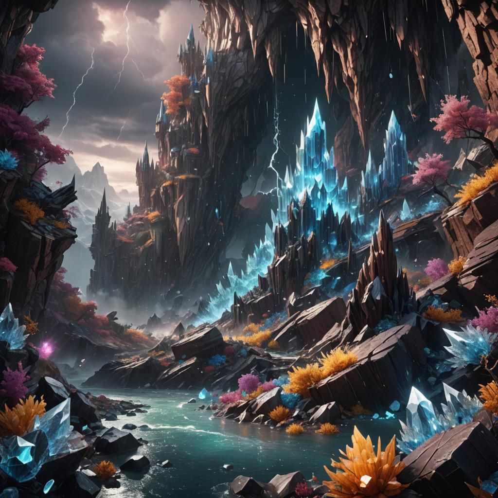 Fantastical Crystal Storm in Detailed Digital Painting