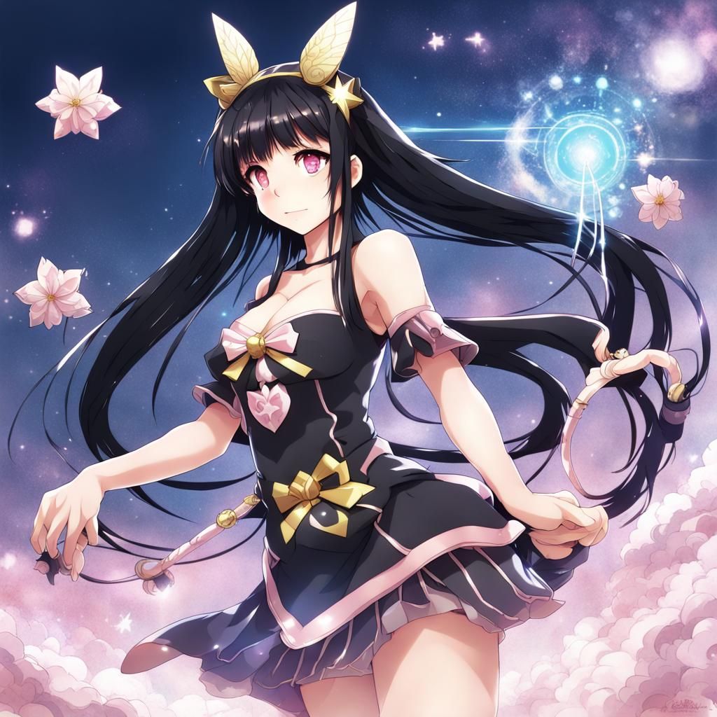 Black-Haired Magical Girl in Anime Style