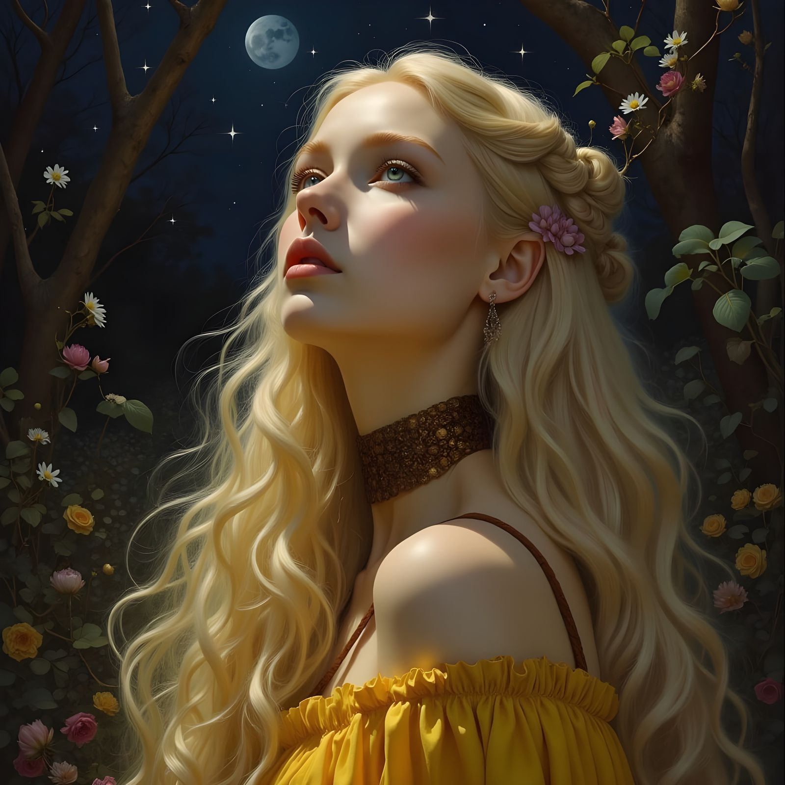 Norse Goddess Gazing at Stars by Moonlight