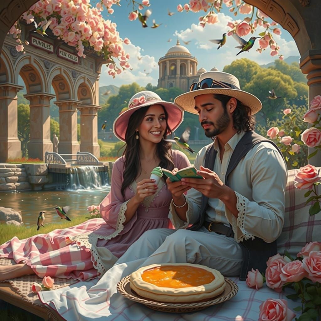Romantic Persian Rose Valley Scene in Soft Hyper-Realistic S...