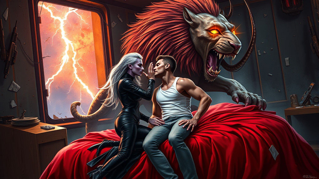 Passionate Kiss During Intergalactic Battle, Ethereal Lion