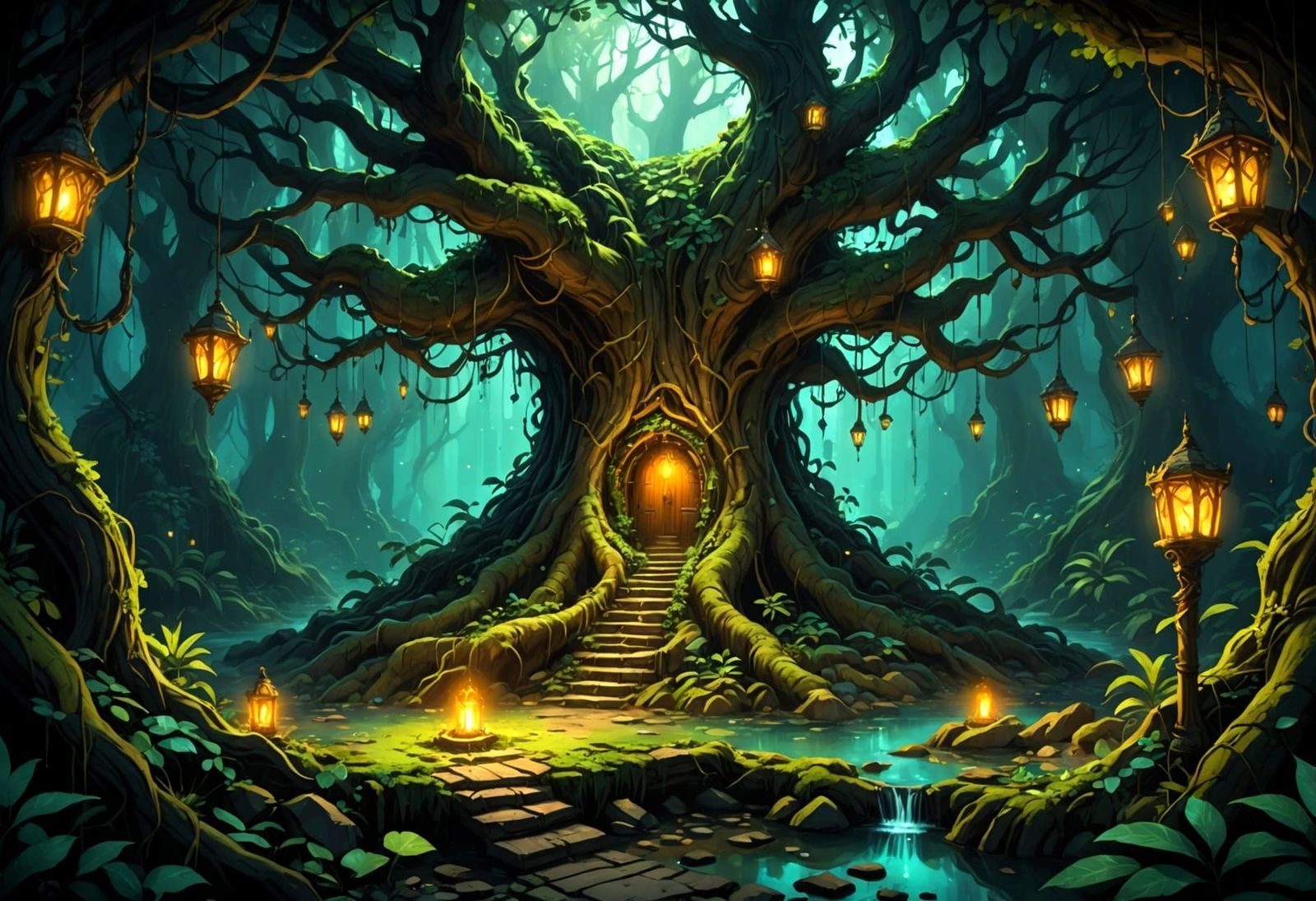 Enchanted Jungle Shrine Within Sacred Tree