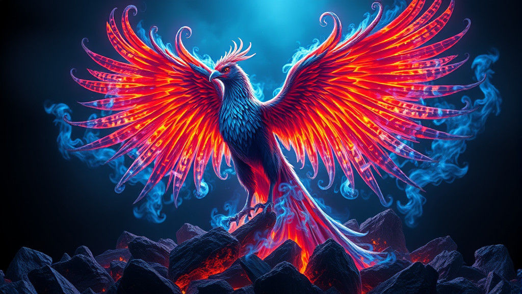 Majestic Lava Phoenix Reborn in Blue Flames