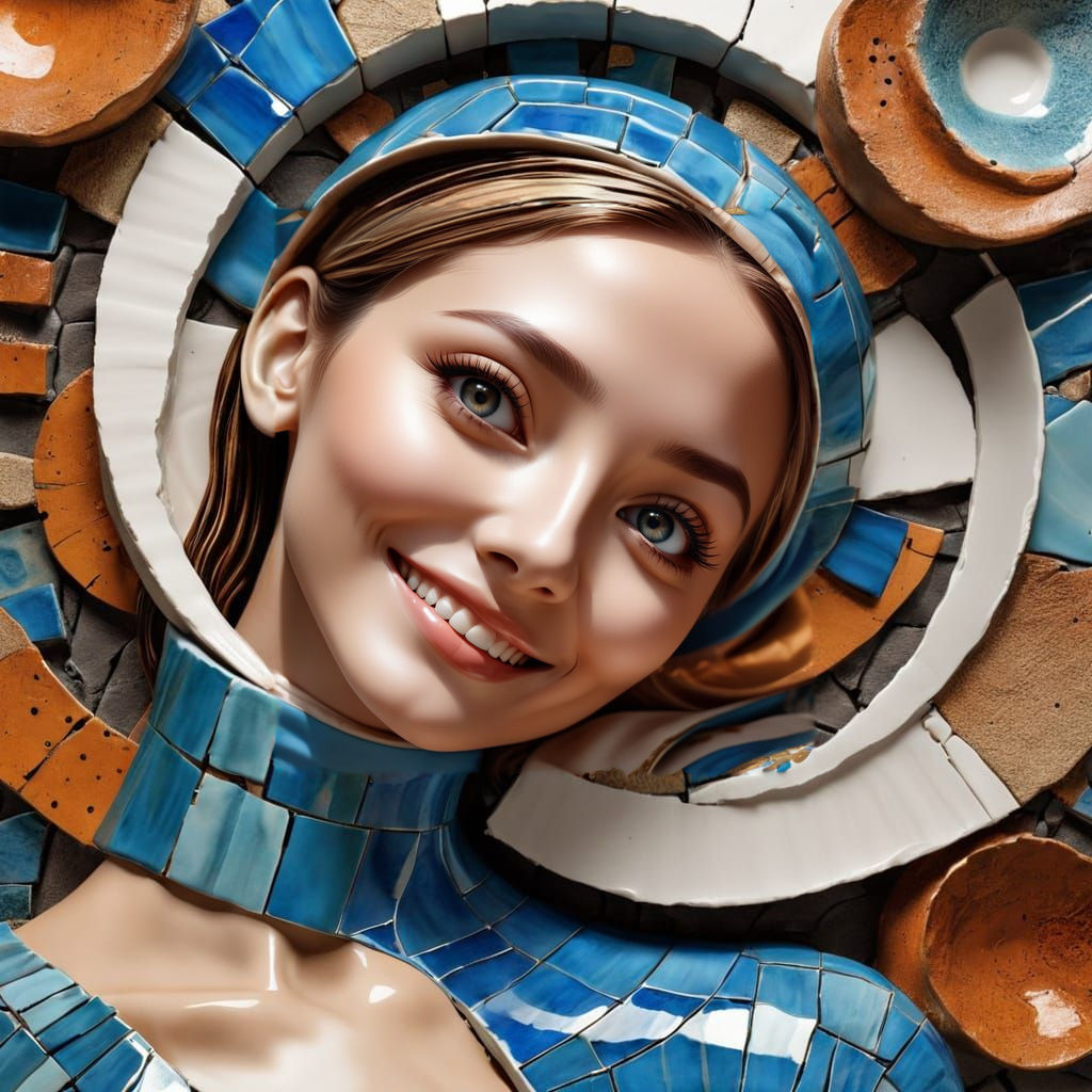 Striking Mixed-Media Collage with Ceramic Elements