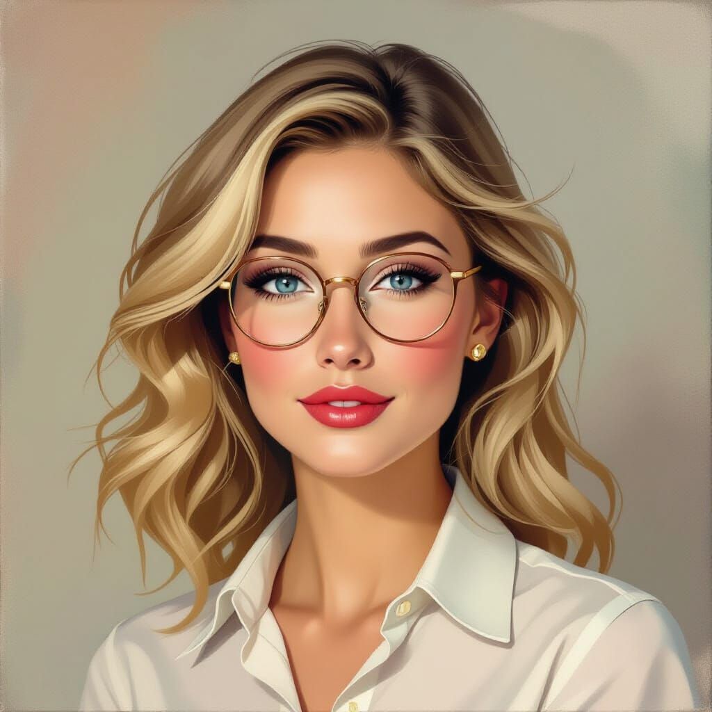 Charming Impressionistic Portrait of a Woman with Glasses