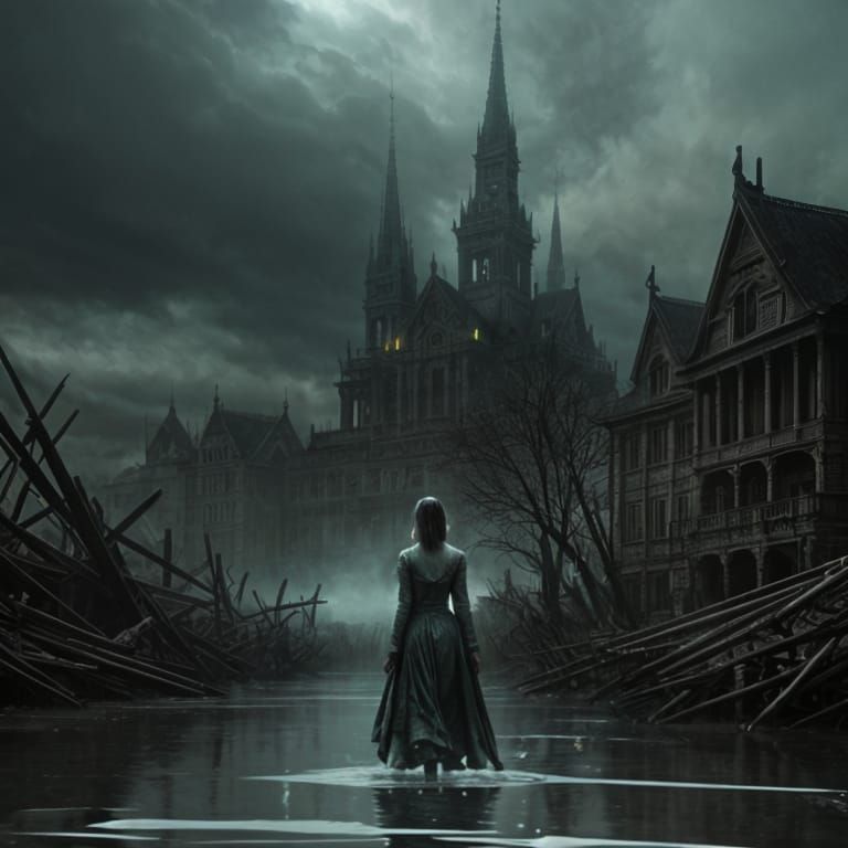 Ethereal Southeast Asian Ghost Over Green Mist Riverbank