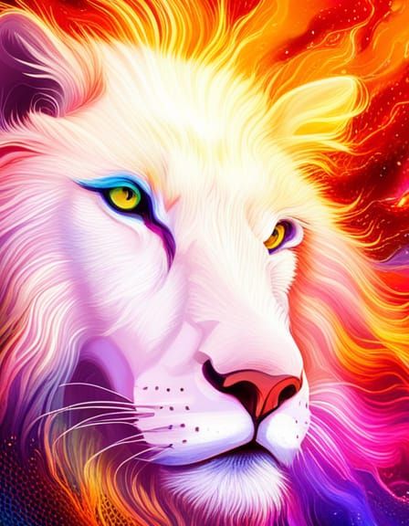 Mystical White Lion with Orange Eyes