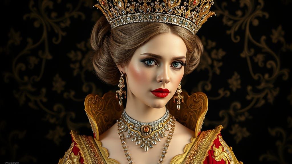 Luxurious Baroque Queen in Opulent Victorian Splendor