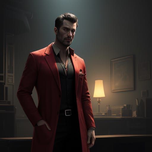 Elegant Scientist in Red, a Sci-Fi Portrait with Intricate D...