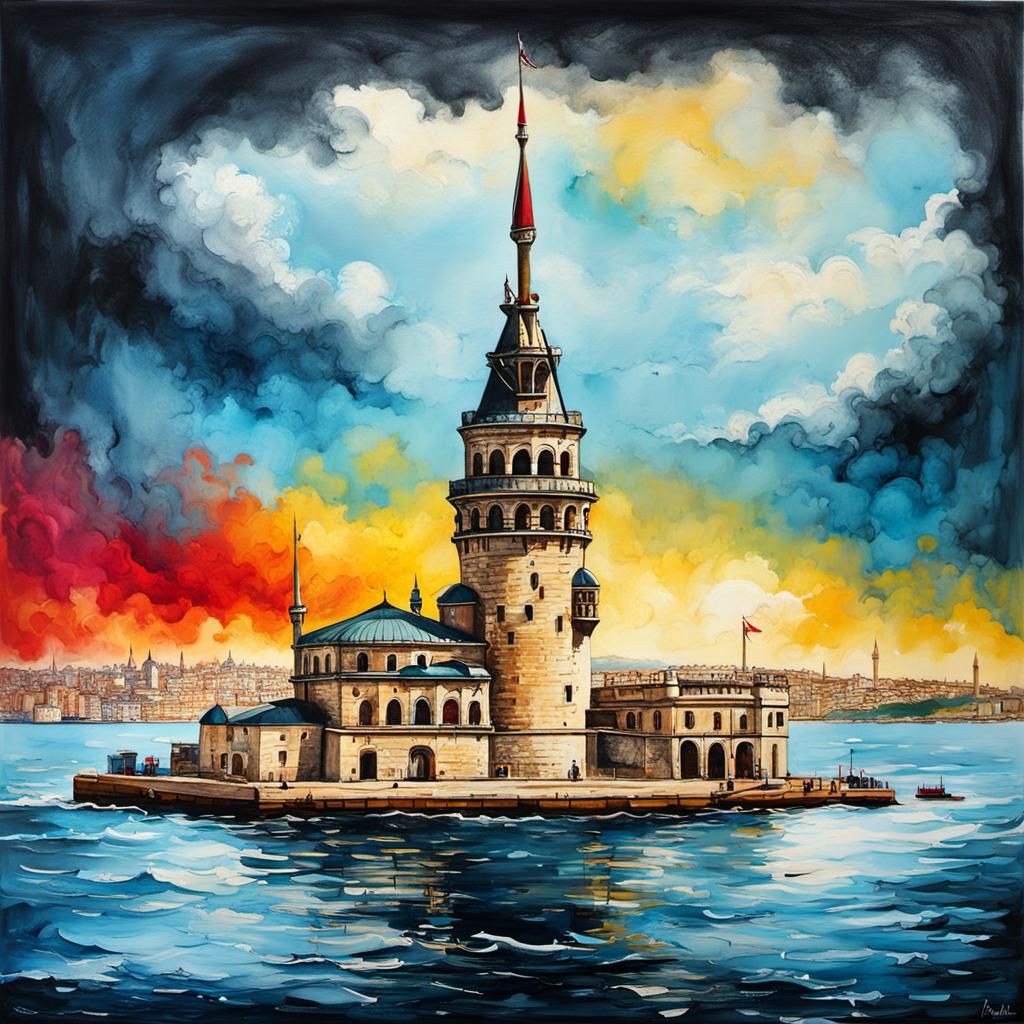 Maiden's Tower: Hyperrealistic Encaustic Illustration