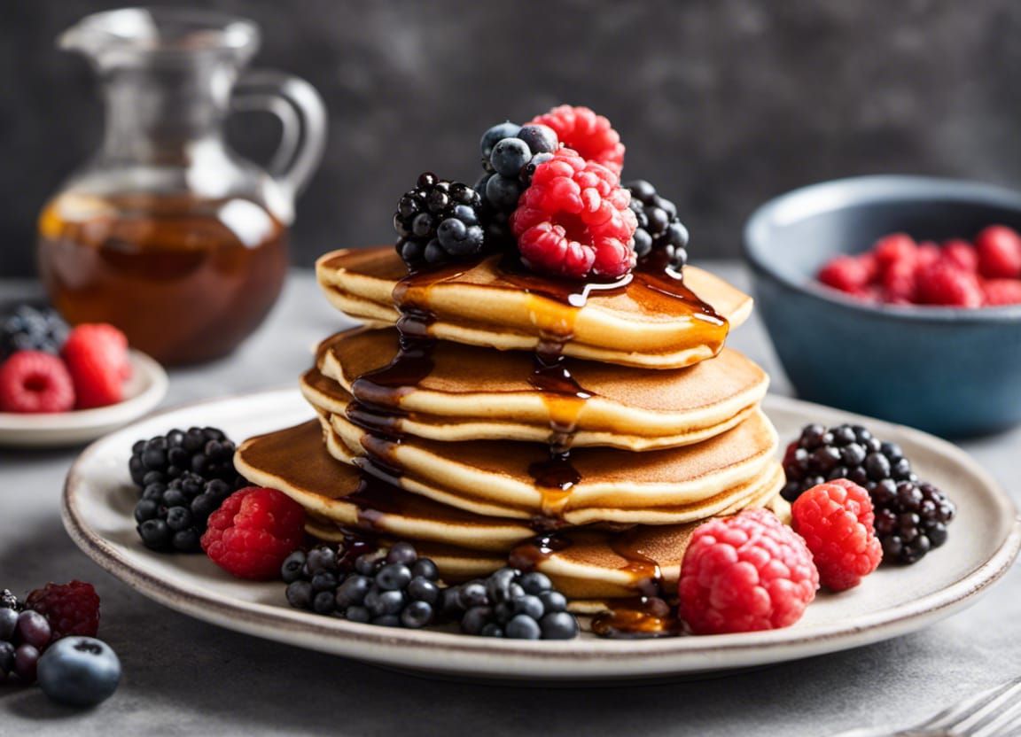 Pancakes with Berries and Maple Syrup Topping