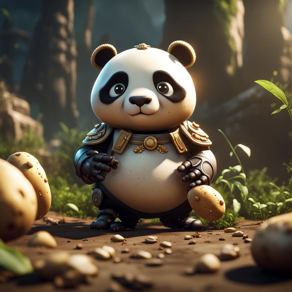 Potato Panda Hybrid in 3D Game Style