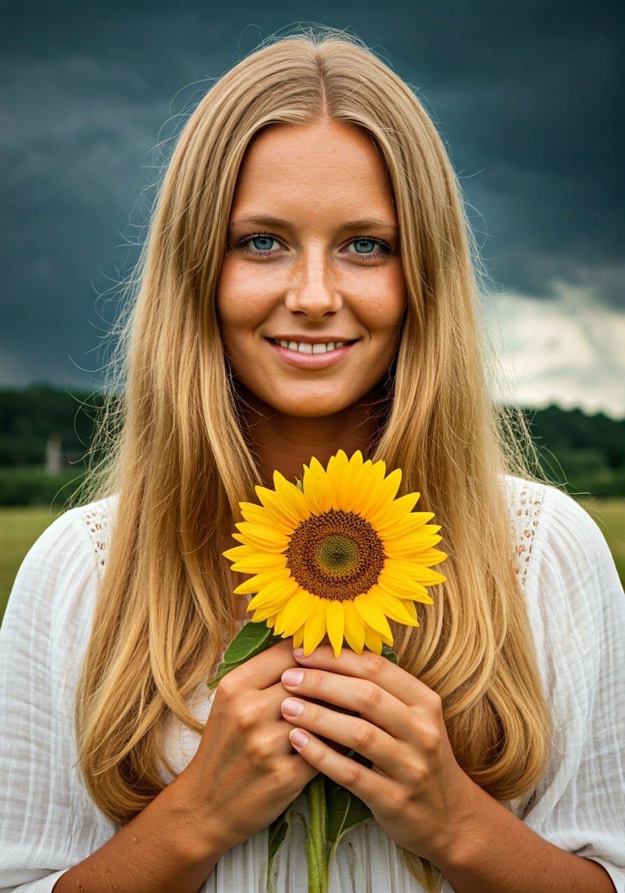 1960s Woman with Sunflower in Kodachrome Style