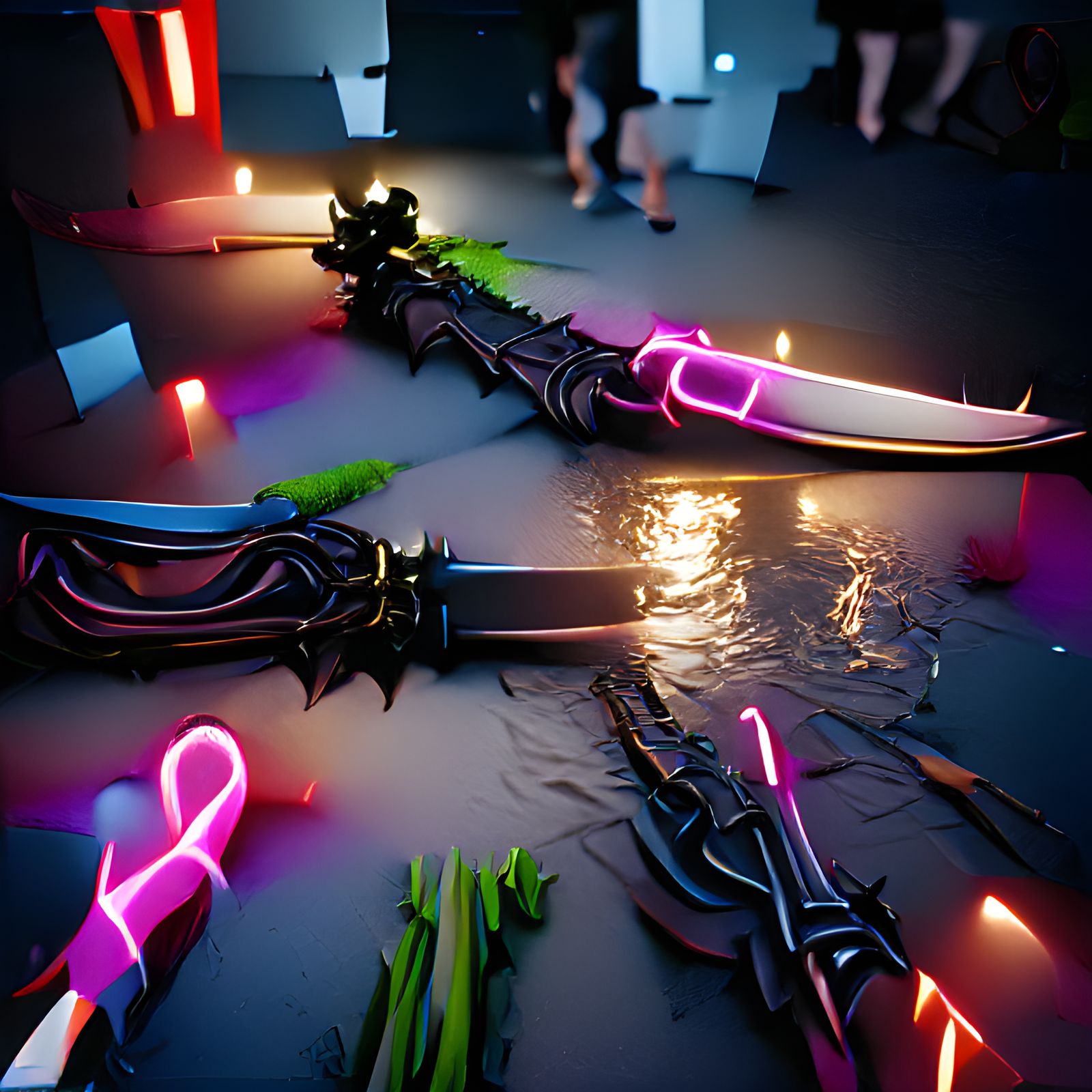 Floating dark neon Fantasy swords