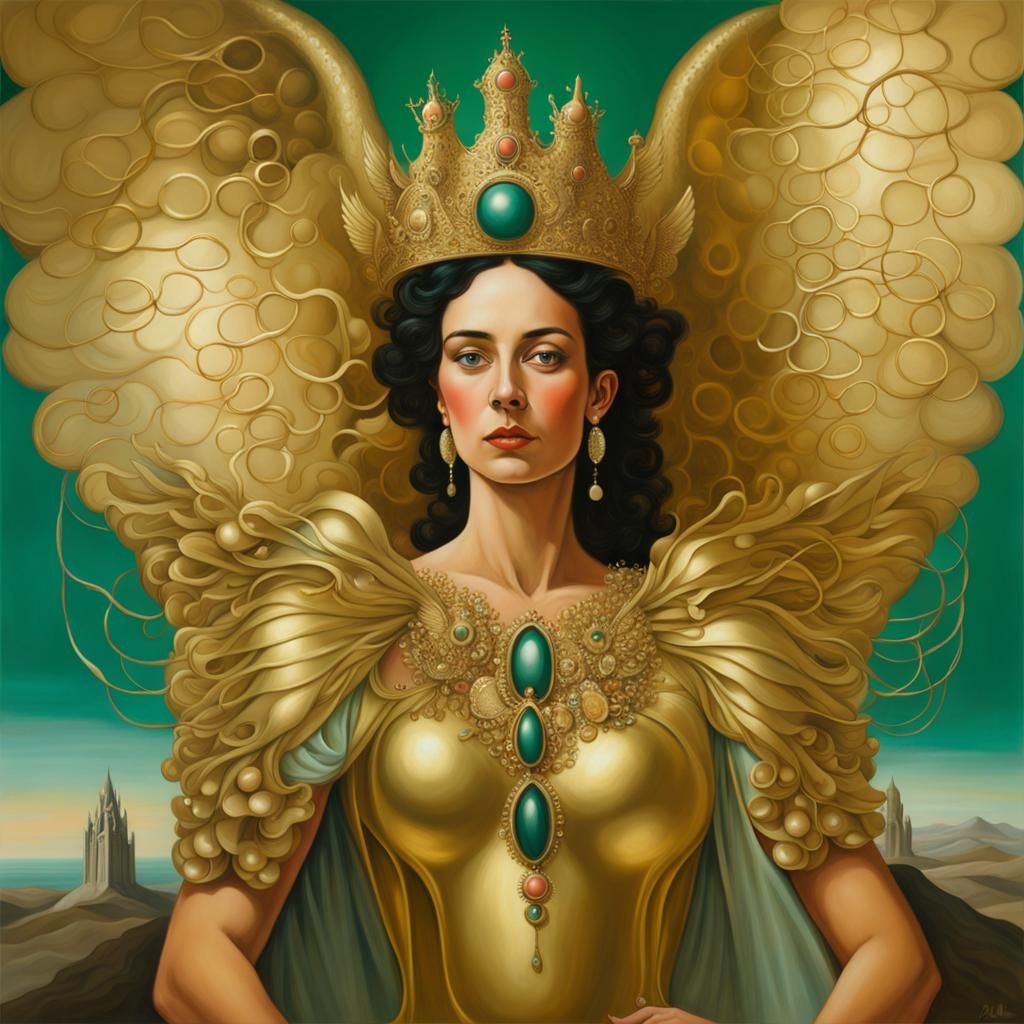 Ethereal Spanish Queen with Coral and Gold Wings