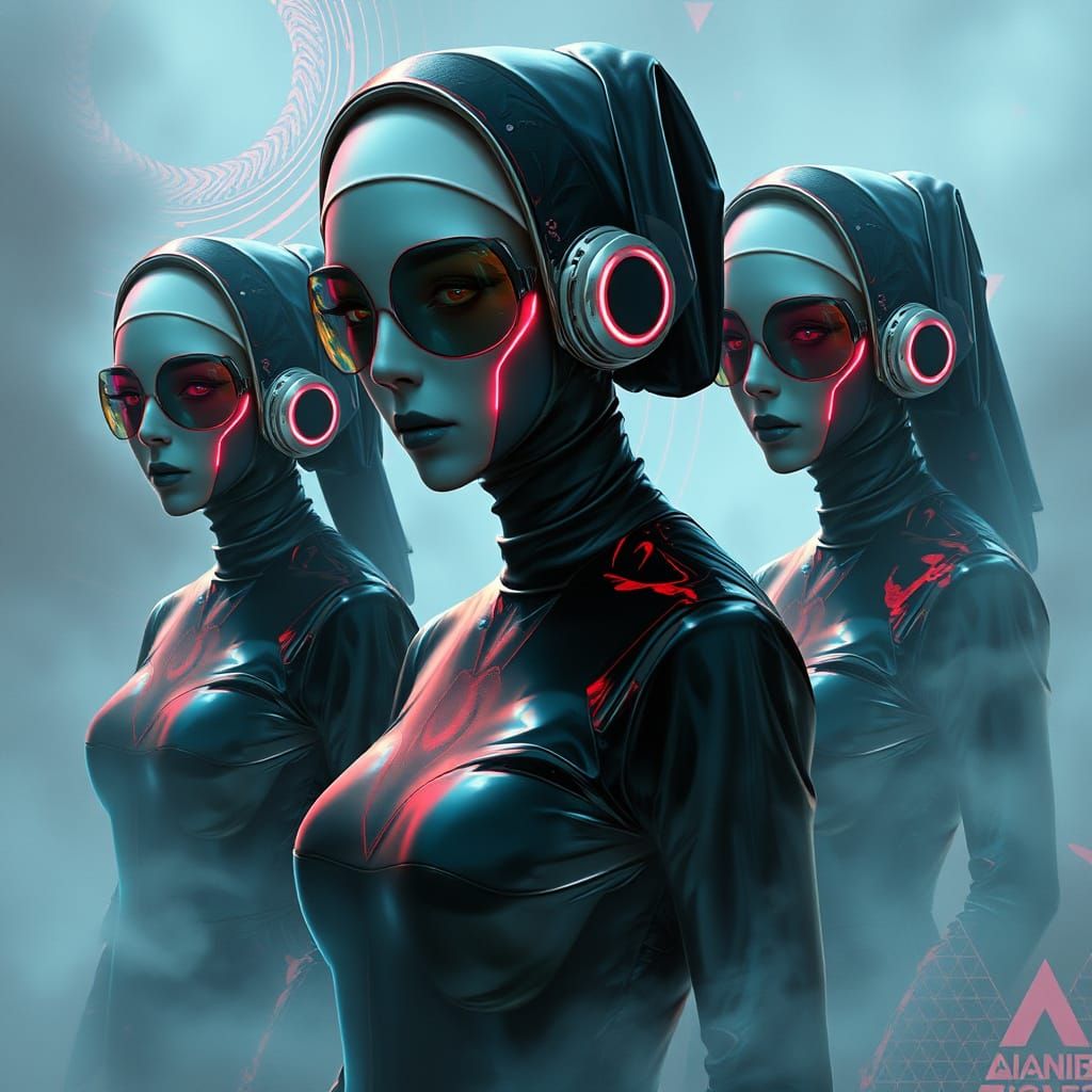 Surreal Surgeon Nuns in Latex, Neon Futurism
