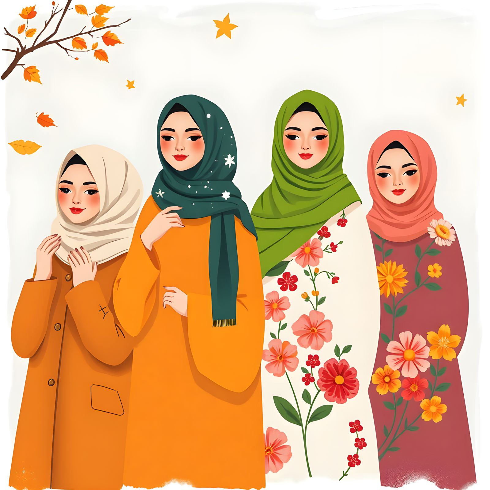 Four Seasons of Hijabi Women: Stylized Illustrations