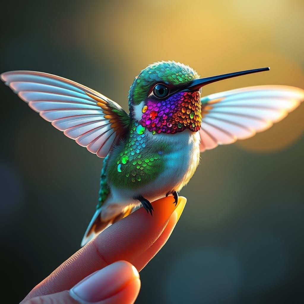 Vibrant Baby Hummingbird Portrait in Ethereal Lighting