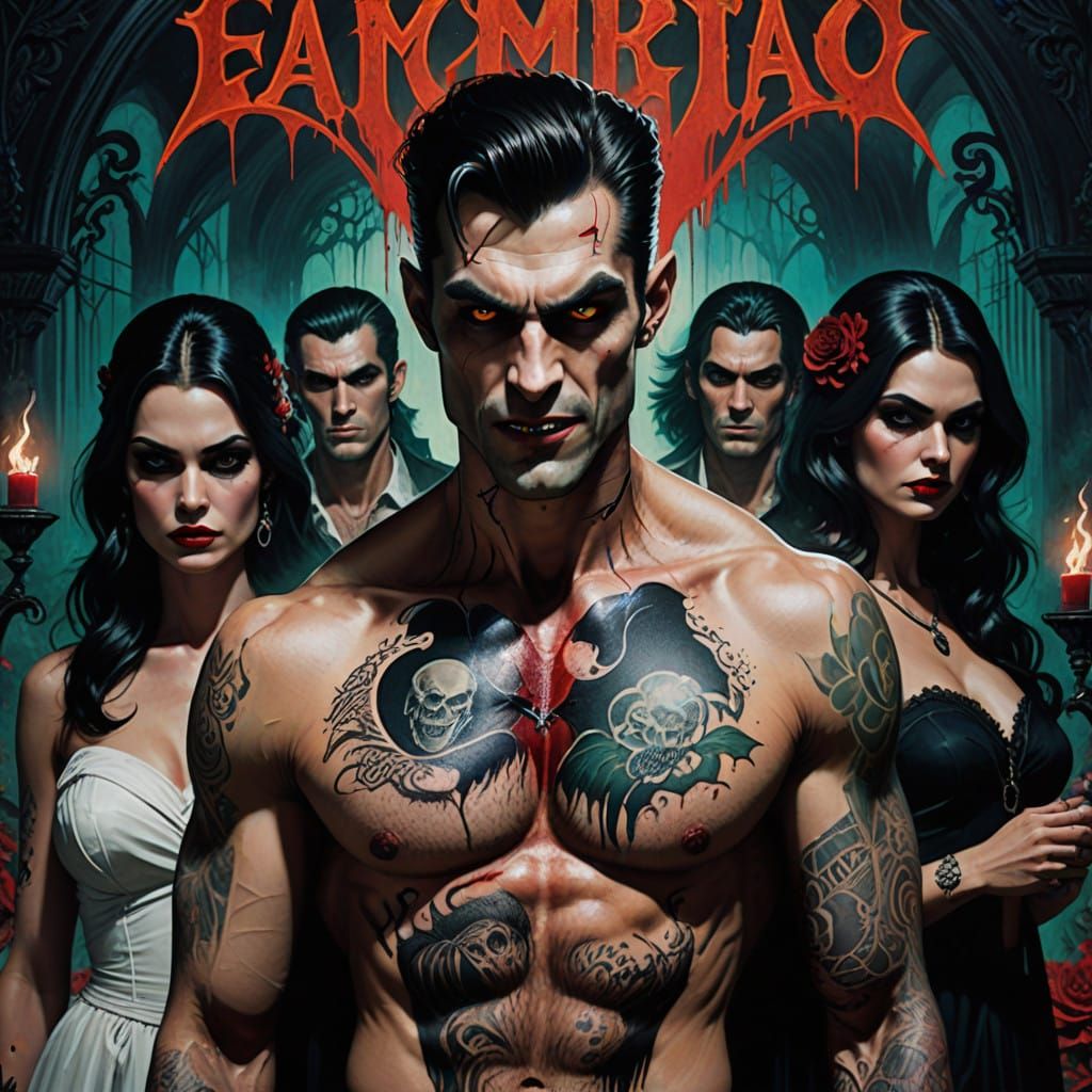 Dark Fantasy Vampire Dominates Psychedelic Poster