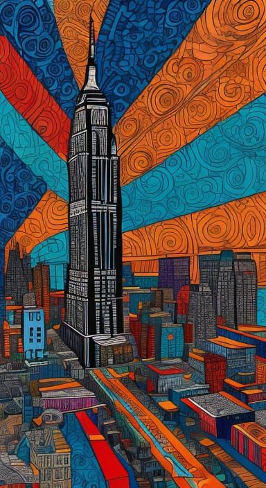 Vivid Zentangle New York Cityscape Art