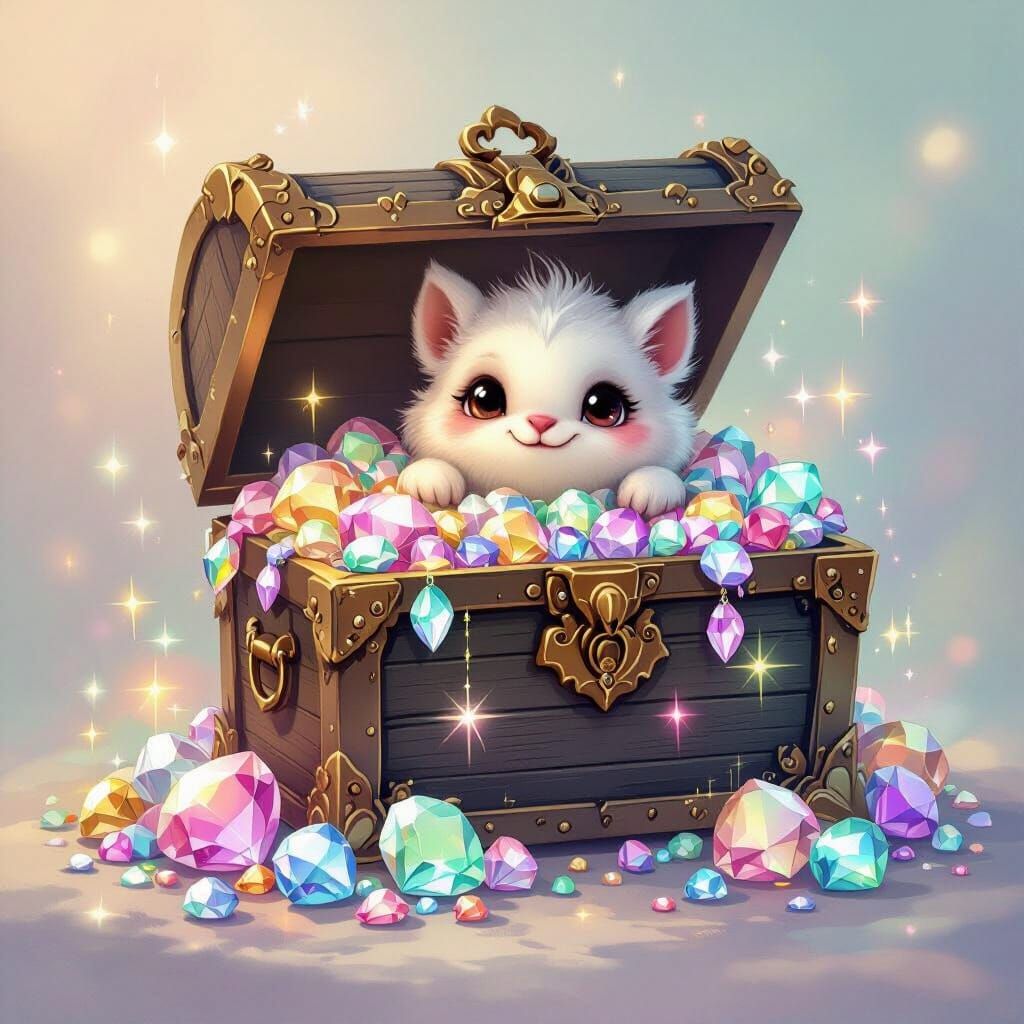 Whimsical Creature Peeks from Ornate Treasure Chest