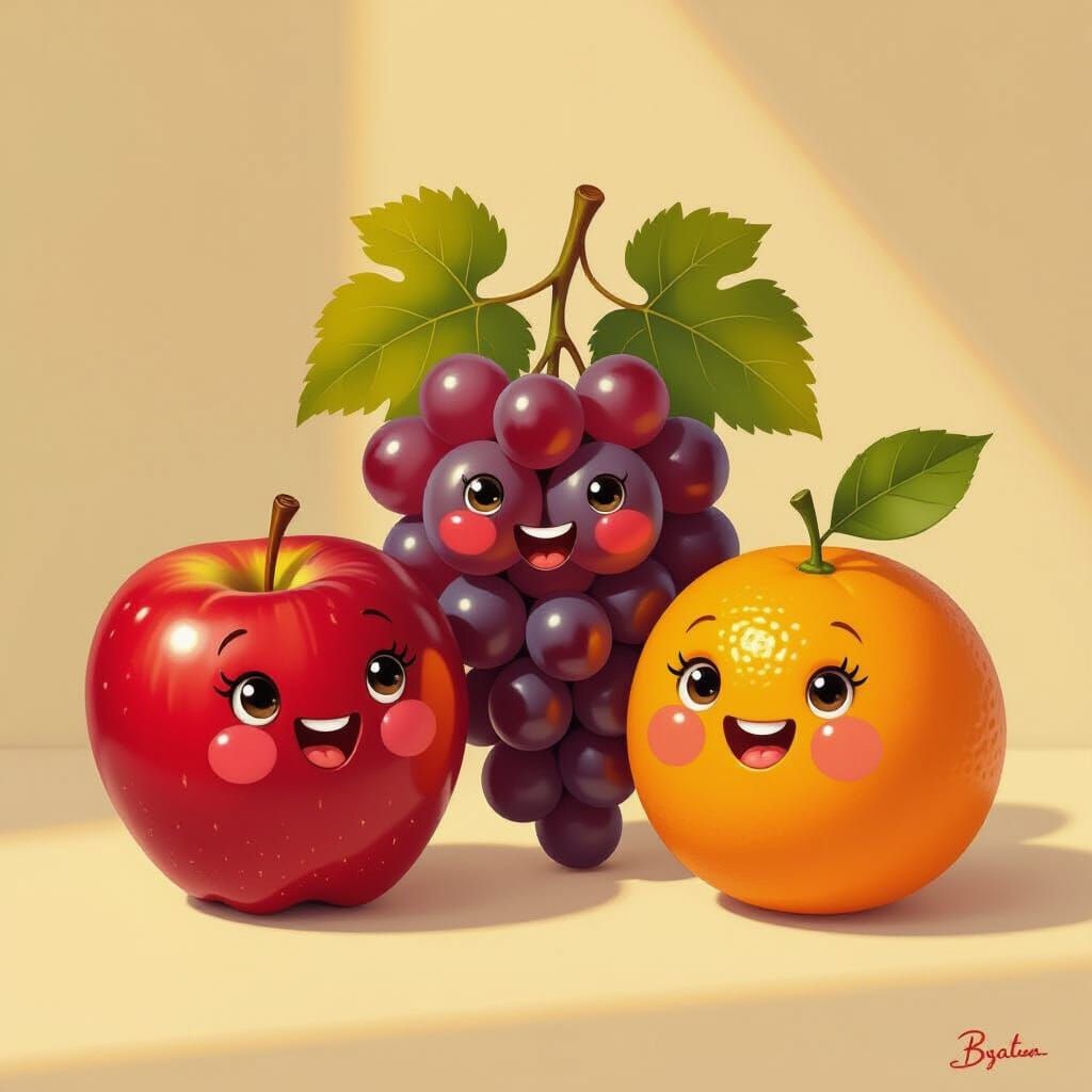 Joyful Anthropomorphic Fruits Posing for Studio Portrait