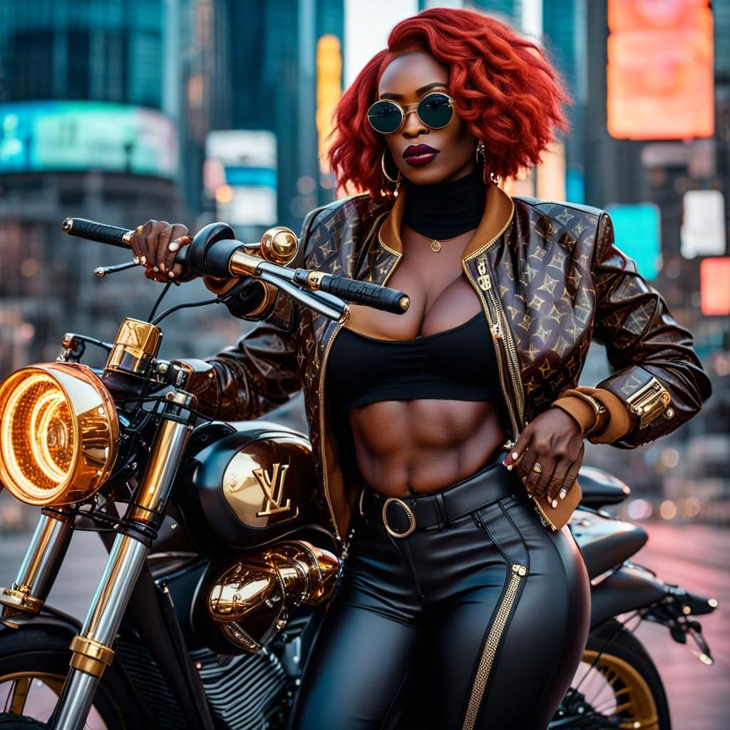 Cyberpunk Woman on Power Bike