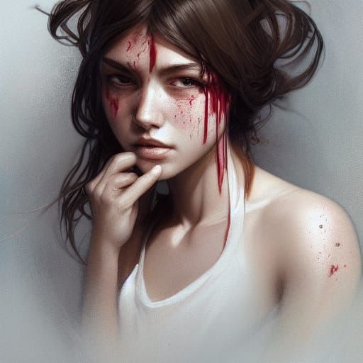 Hyperdetailed Portrait of Bleeding Girl in Digital Art Style