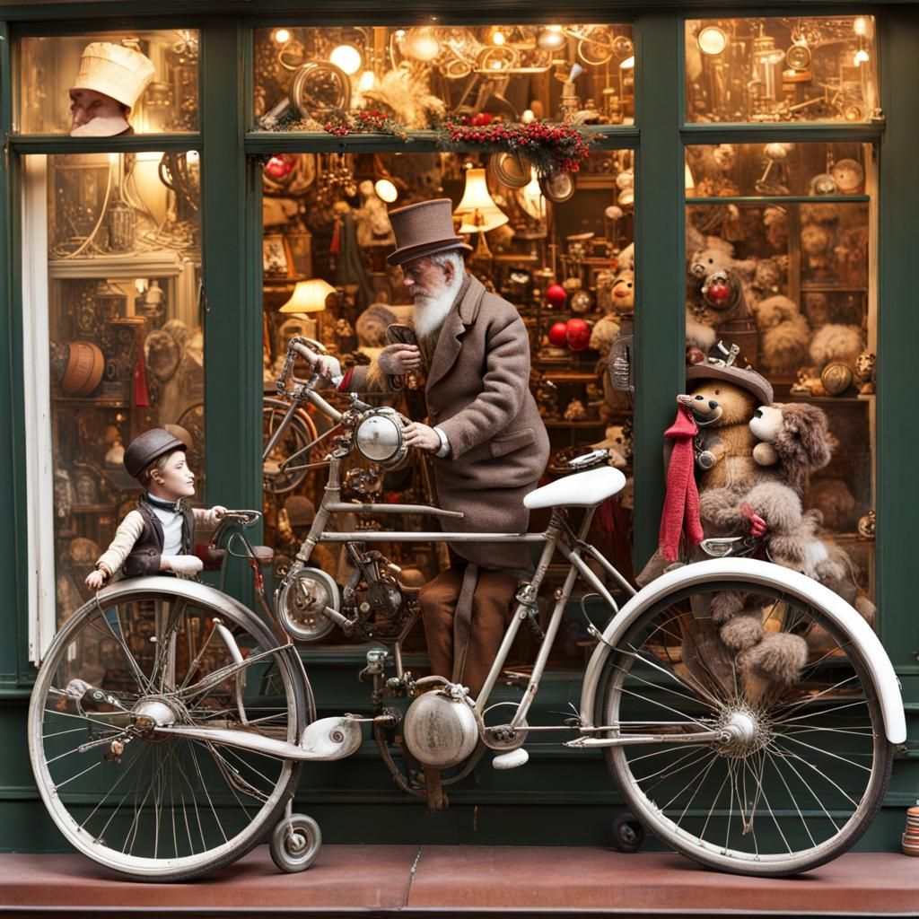 Christmas Toy Shop Window in American Vintage Style
