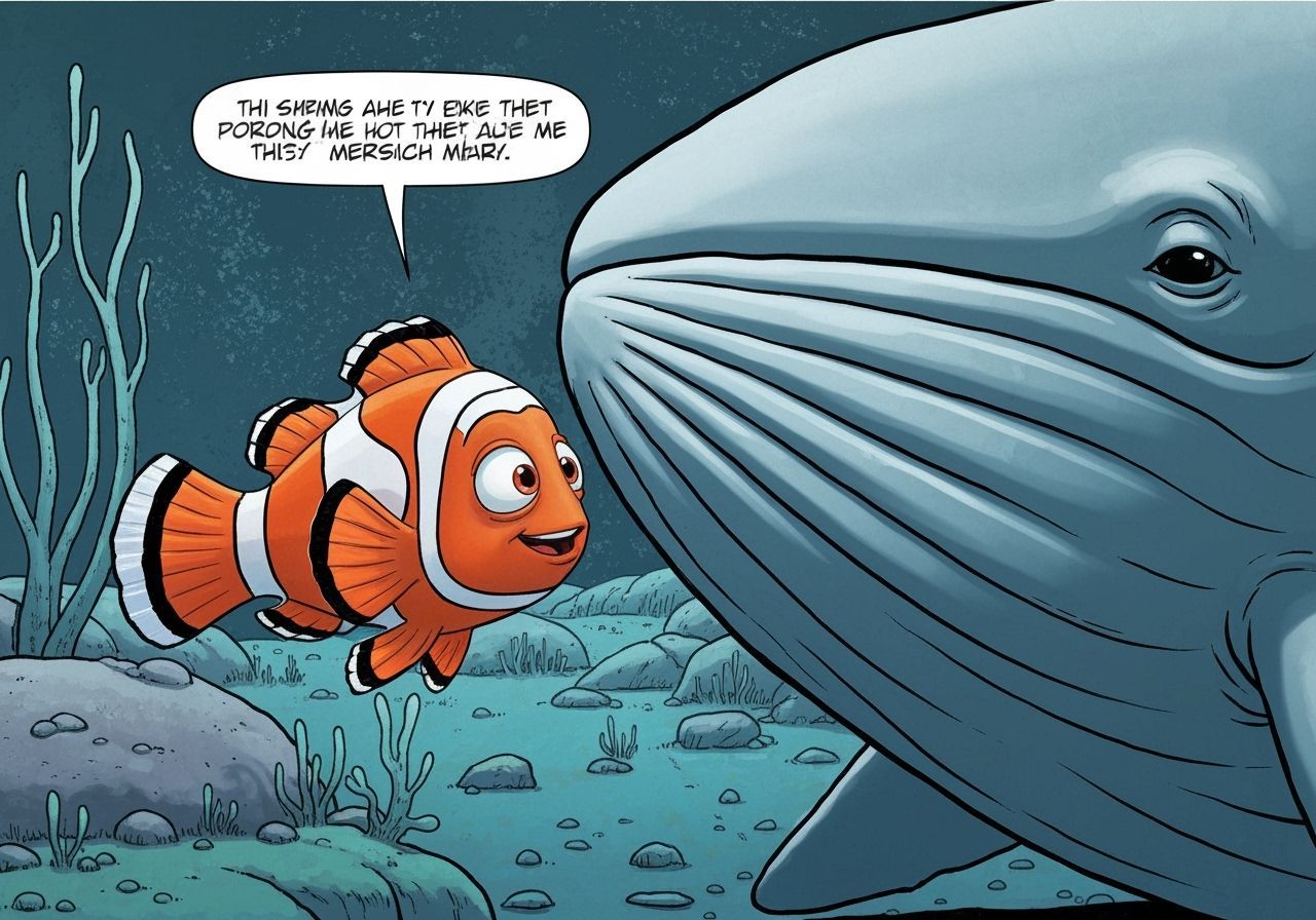 Clownfish Talks to Whale in Comic Book Style