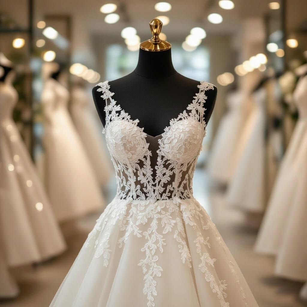Elegant Wedding Dress in Luxurious Bridal Boutique