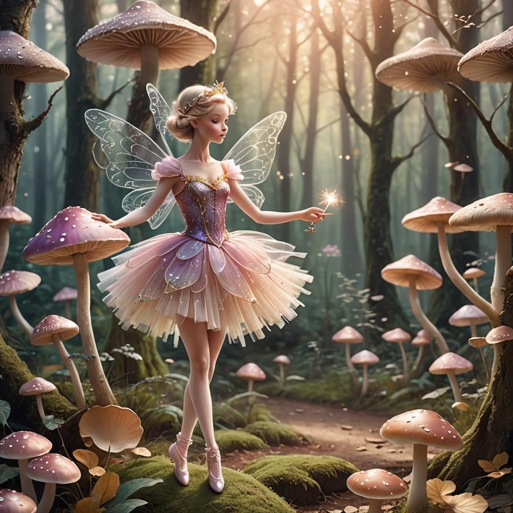 Sugar Plum Fairy in Forest, Whimsical Illustration