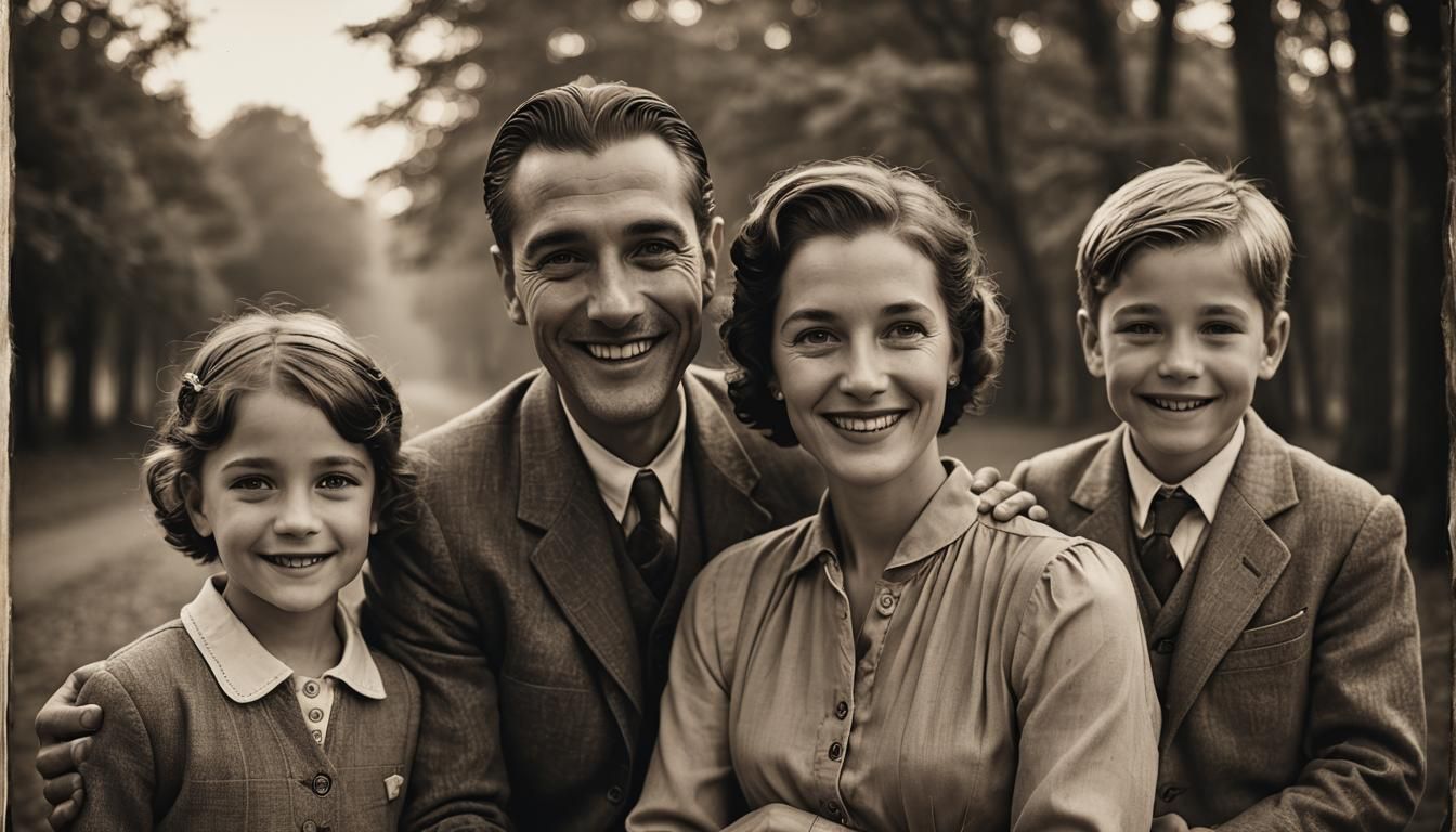 Elegant 1930s Family Portrait in Sepia Tone