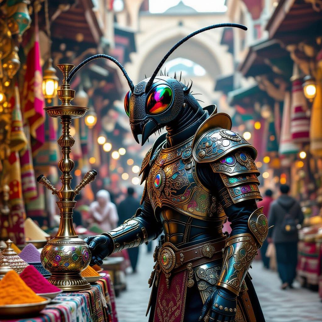 Armored Ant in Turkish Bazaar, Photorealistic