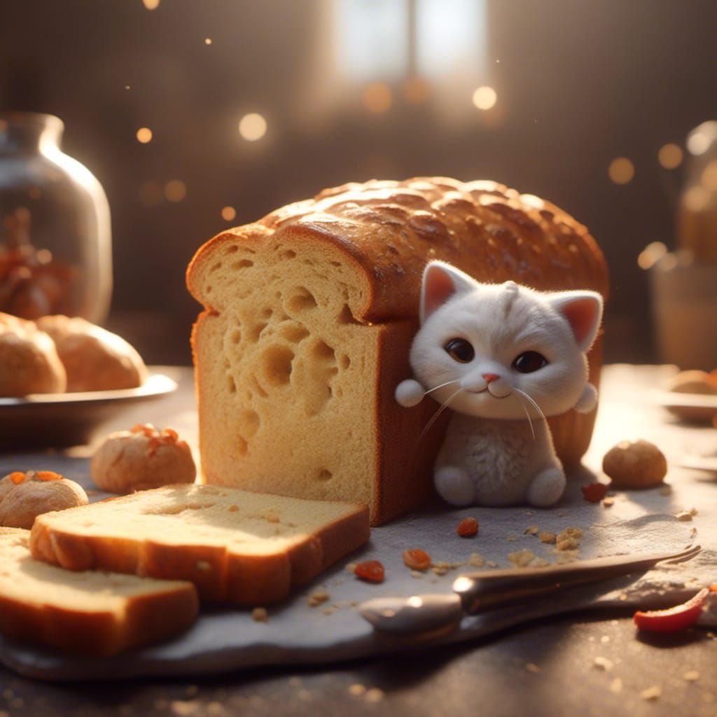 Cat Bread Loaf in 3D Cinematic Style