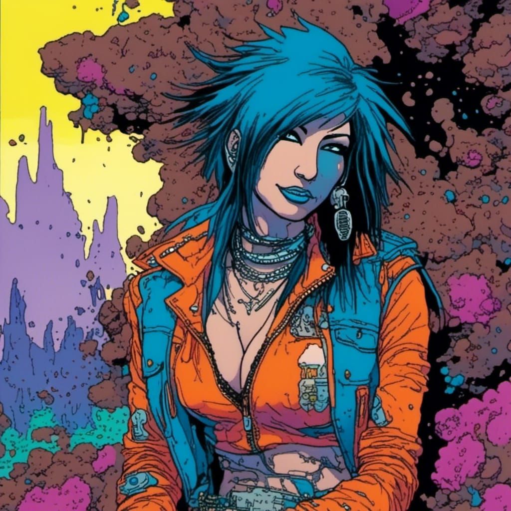Punk-Rock Shaman Robot Portrait in Moebius Style