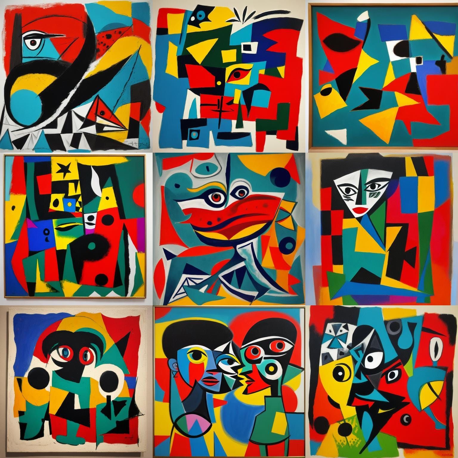 Abstract Painting in Cubist Style with Complementary Colors