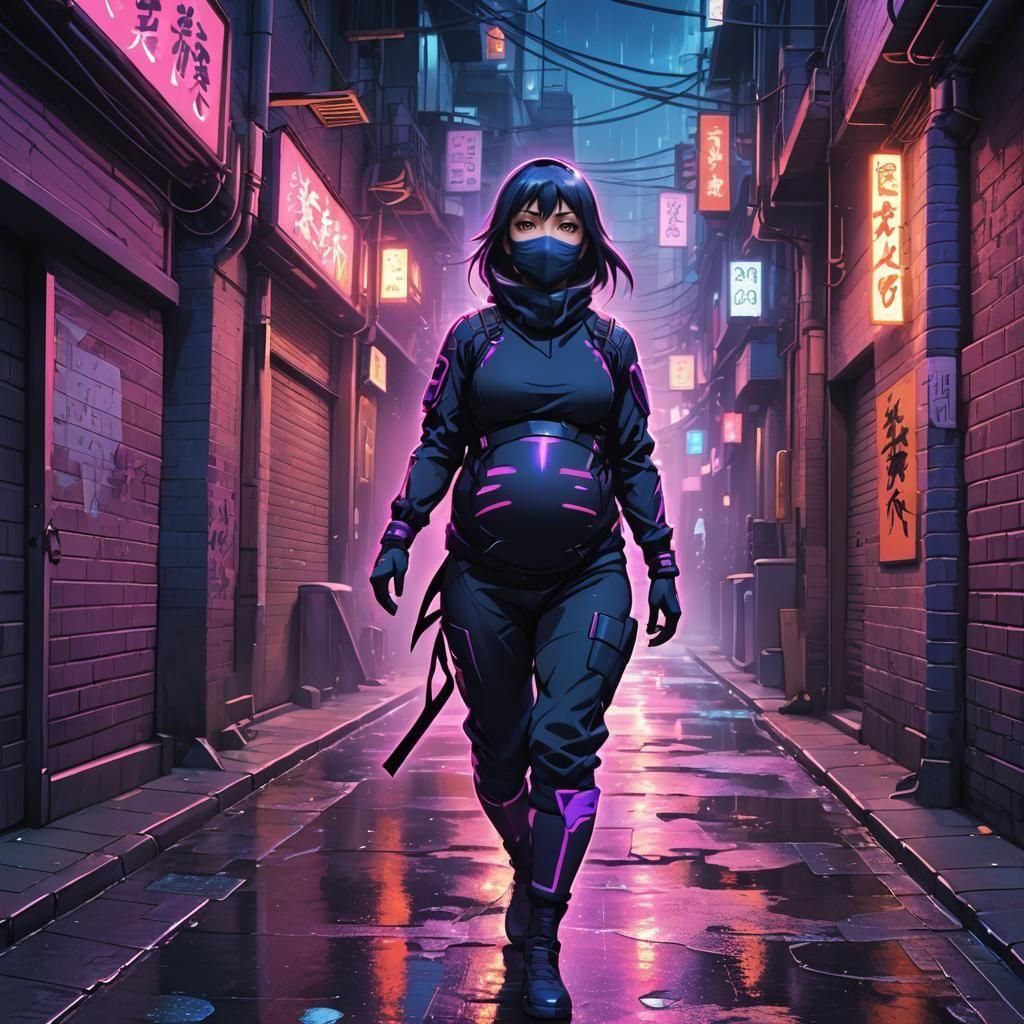 Pregnant Anime Ninja in Manga Style