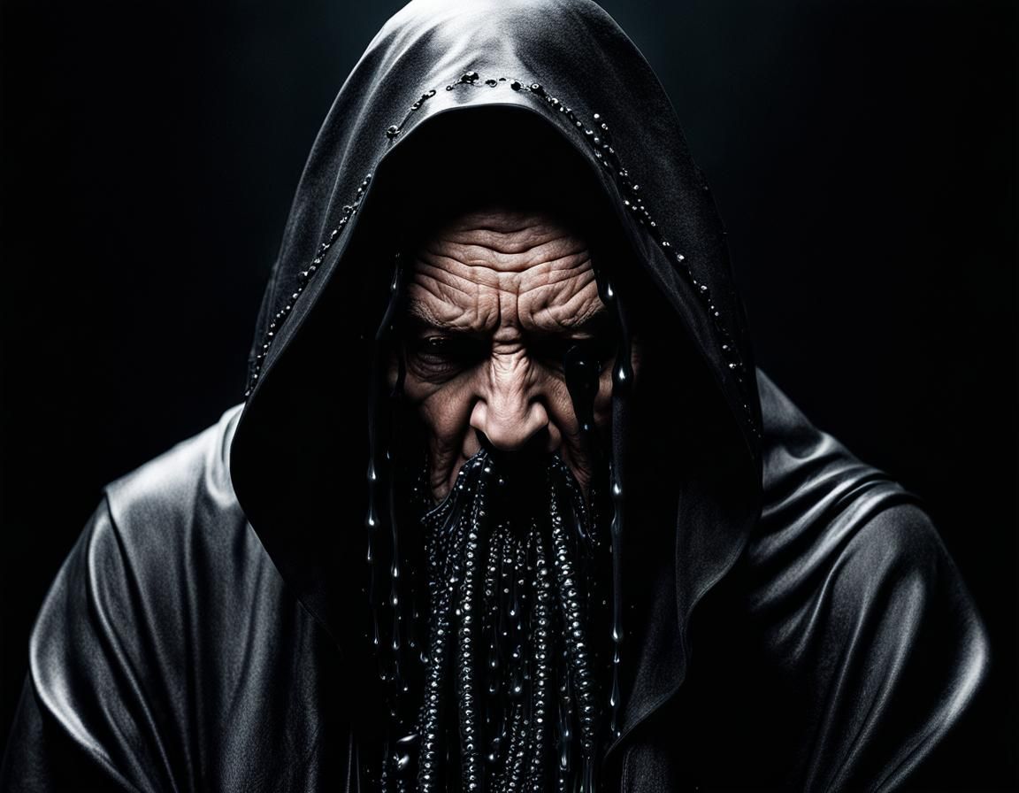 Sinister Tentacled Figure Reaching for Praying Woman