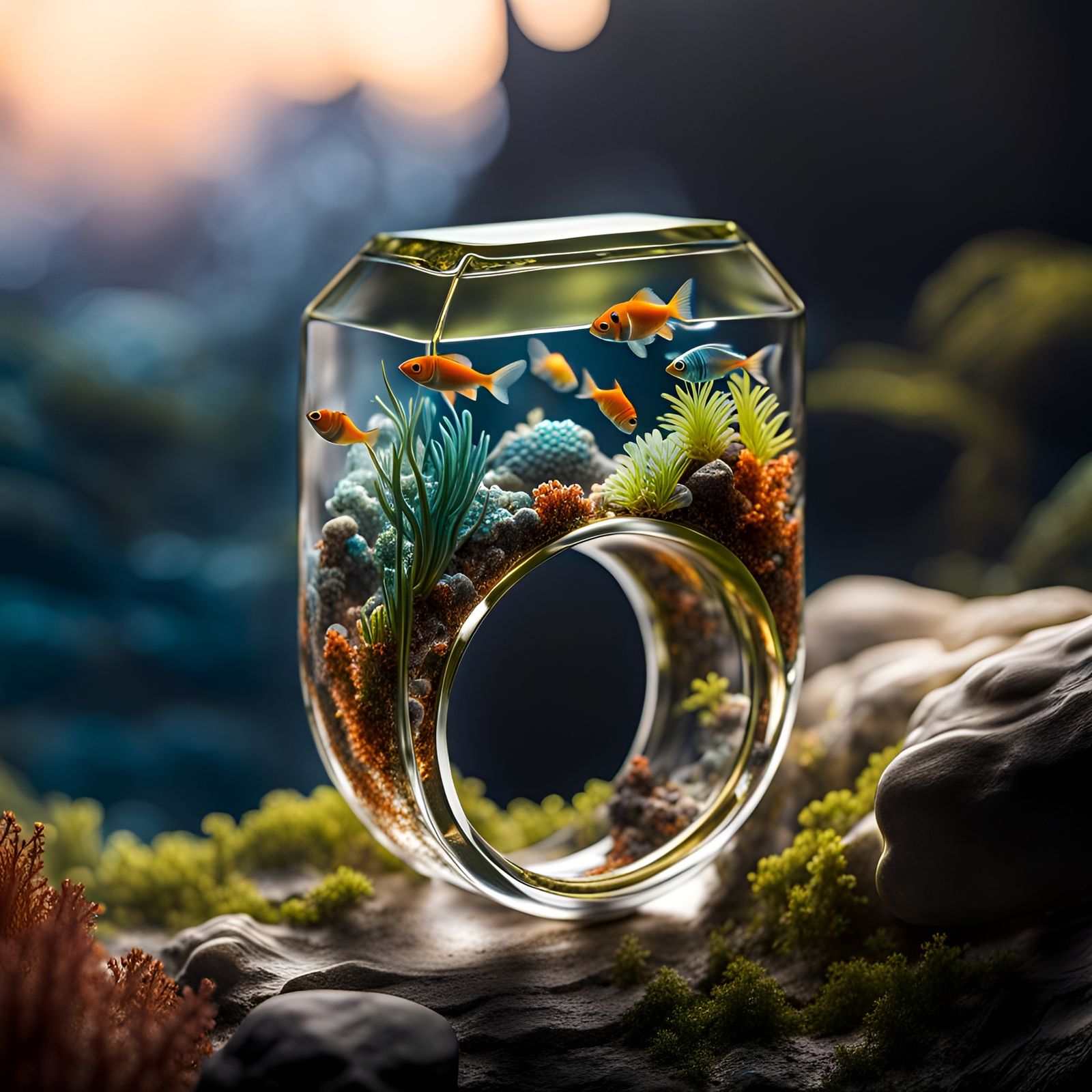 Detailed Macro Shot of Ornate Aquarium Resin Ring