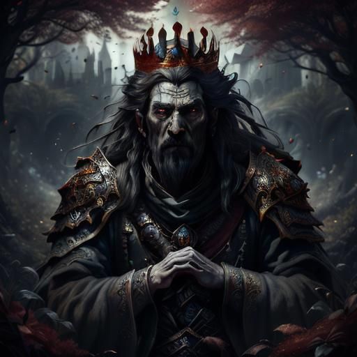 Faceless King Kneels Before Burning Kingdom