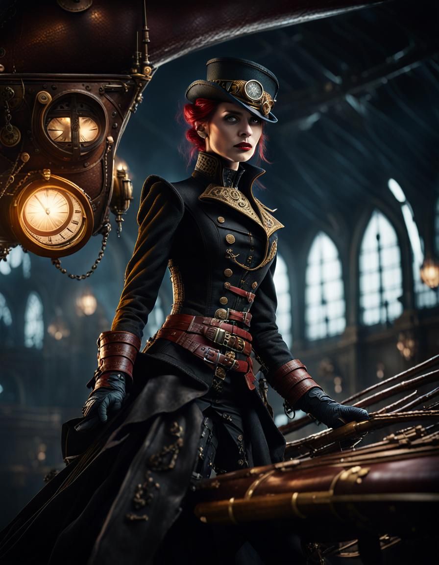 Steampunk Woman in Airship Combat: Digital Matte Painting