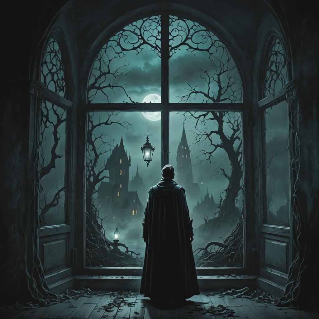 Mysterious Vampire in Cyan Moonlight