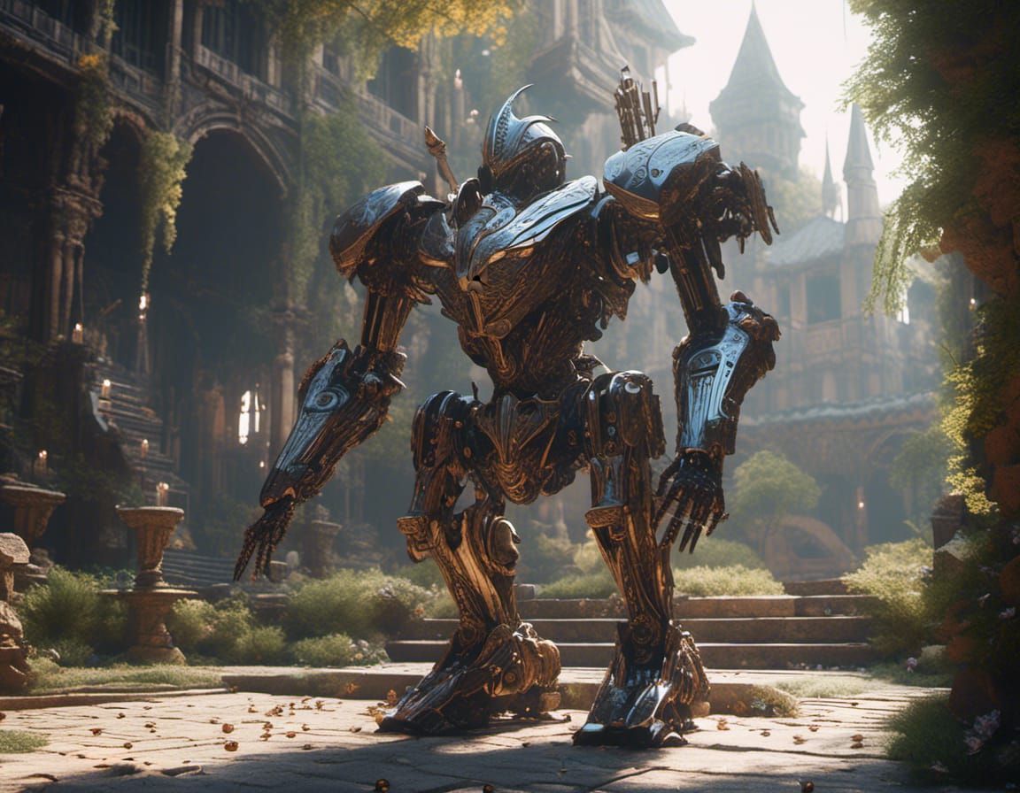 Medieval Robot Knight and Machine: Sci-Fi Art