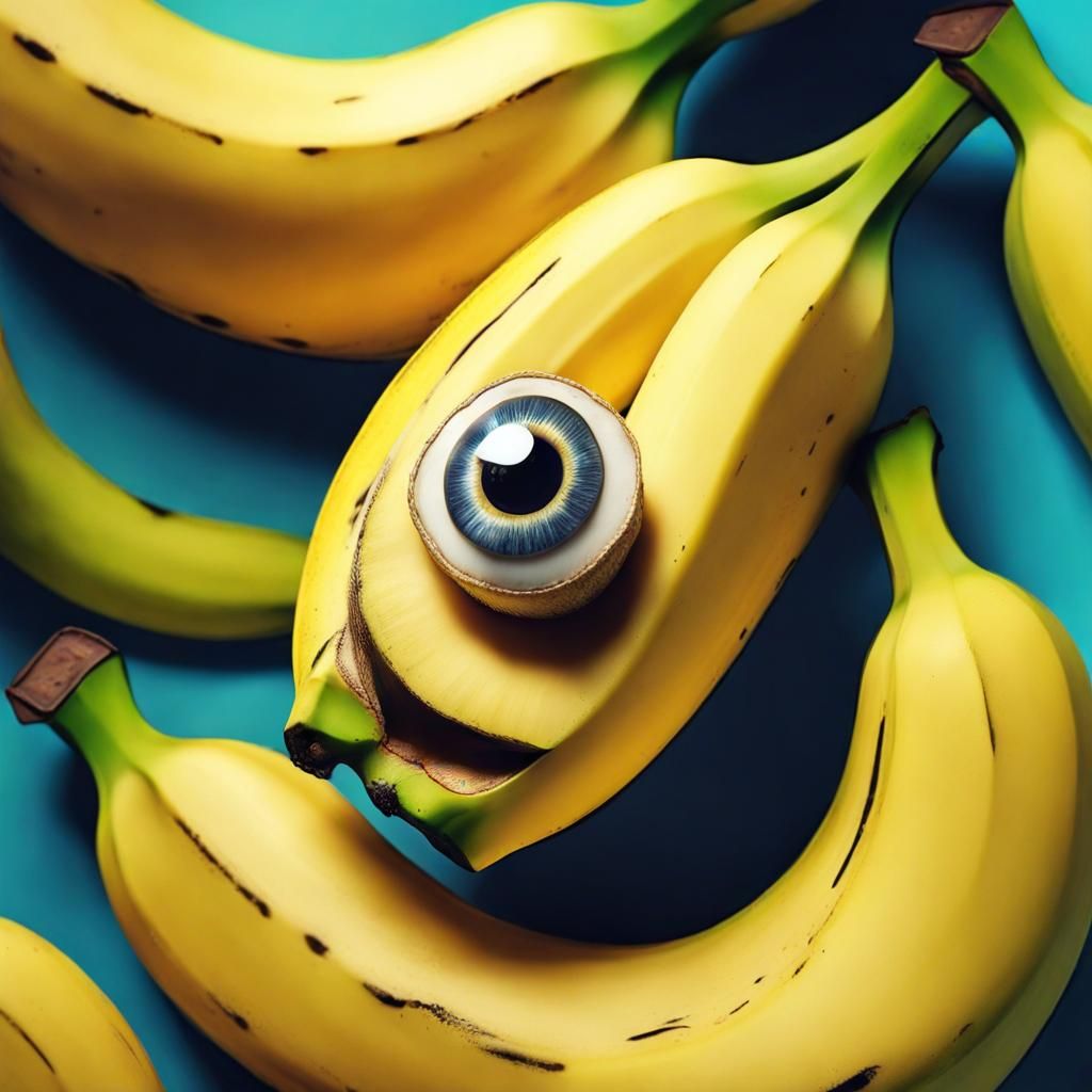 Hyperrealistic Banana with Eyes in Splash Art Style