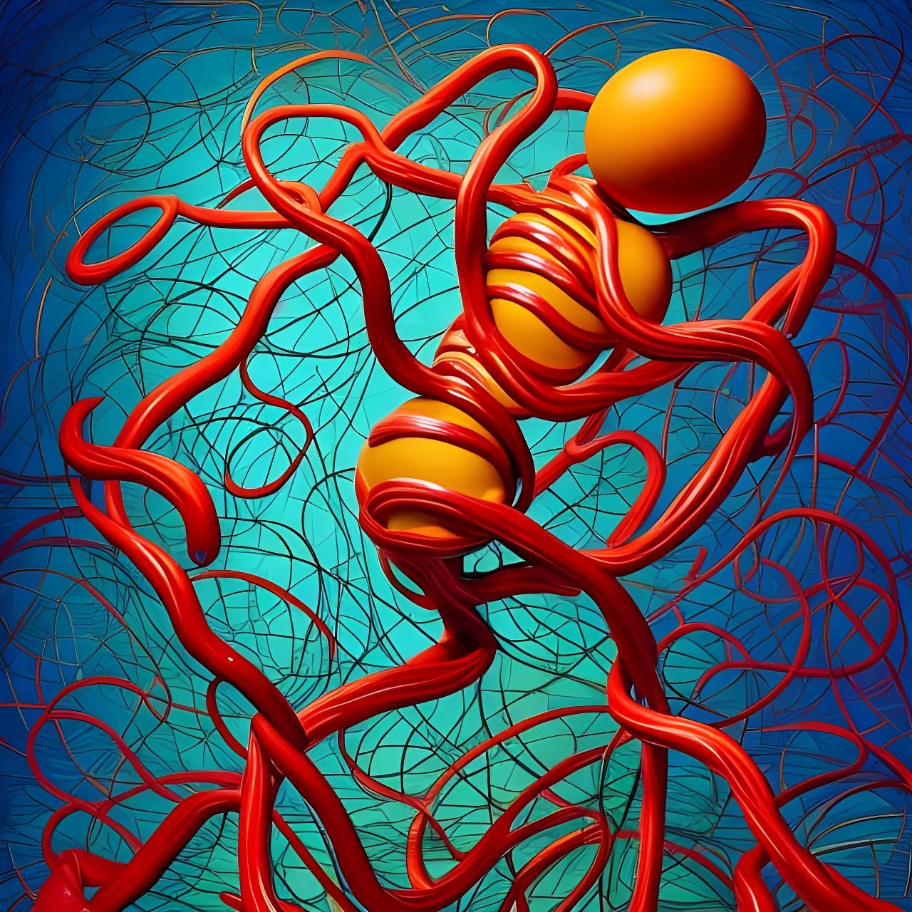 Surreal Rooted Man in Egg Between Heaven and Earth