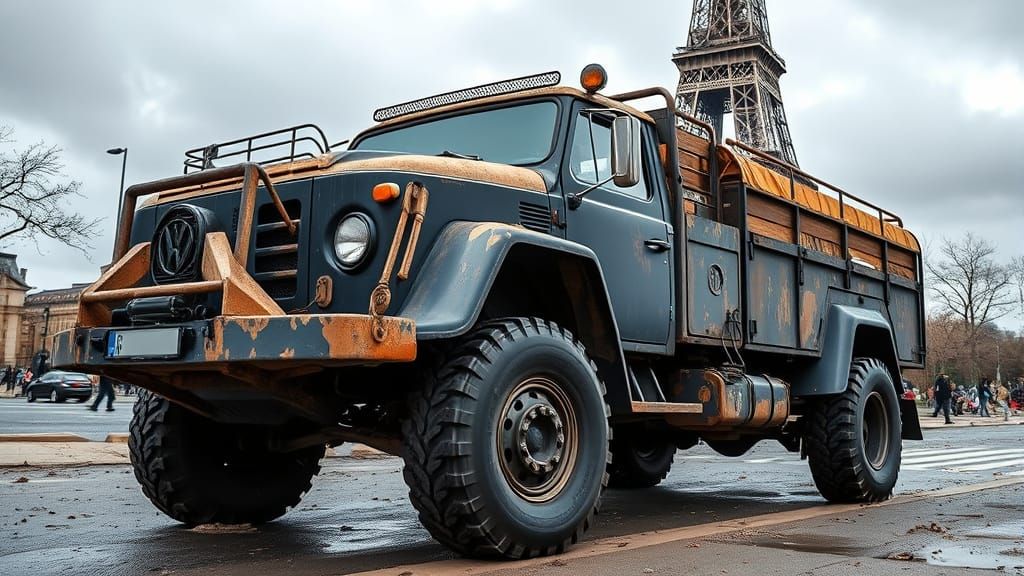 Rugged Off-Road VW Truck Near Eiffel Tower