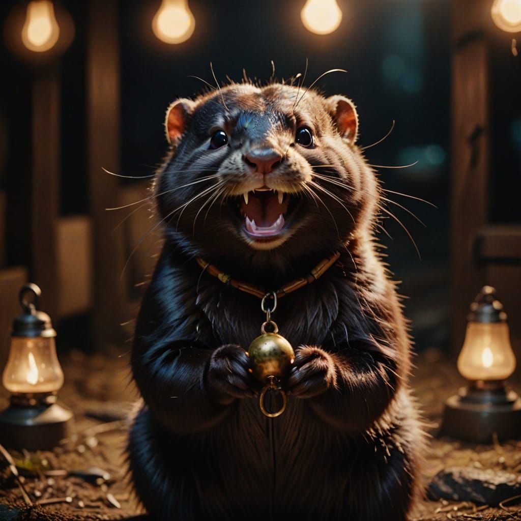 Cheerful Mink Smiles While Ringing a Bell