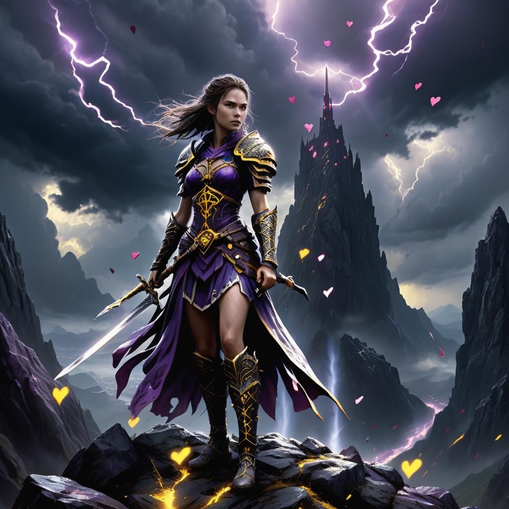Fantasy Woman with Sword of Hearts Digital Art