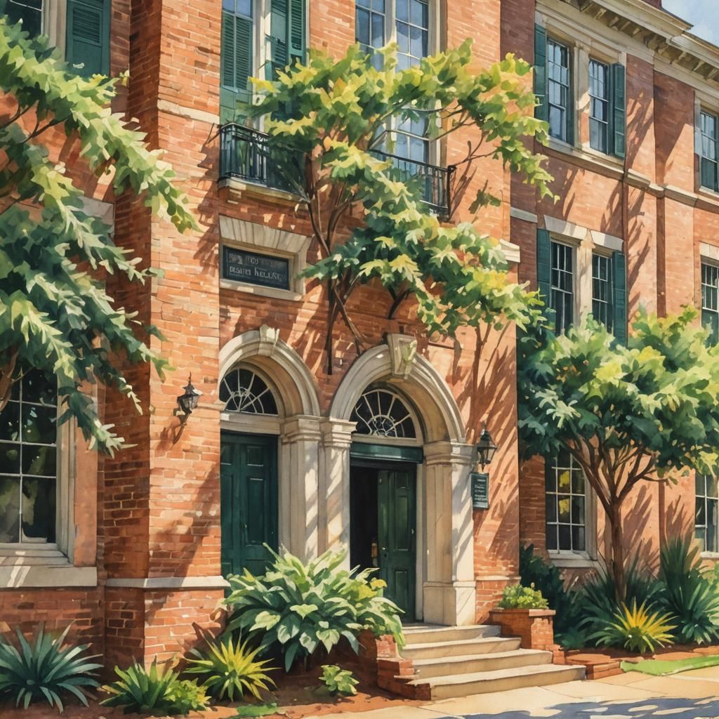 Hornet at Walker Hall: Watercolor Impressionist Painting